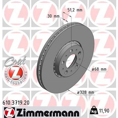 Zimmermann Brake Disc - Standard/Coated, 610.3719.20 610.3719.20